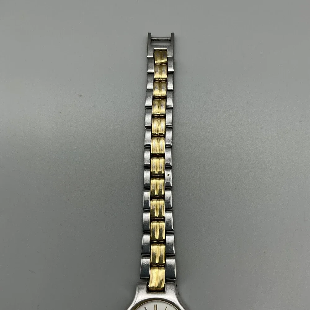 Vintage Seiko Womens Watch 17mm Oval Two Tone Band 1F20-5B2 New Battery 6.75